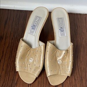 Paco Gil Metallic Gold Embellished Mules